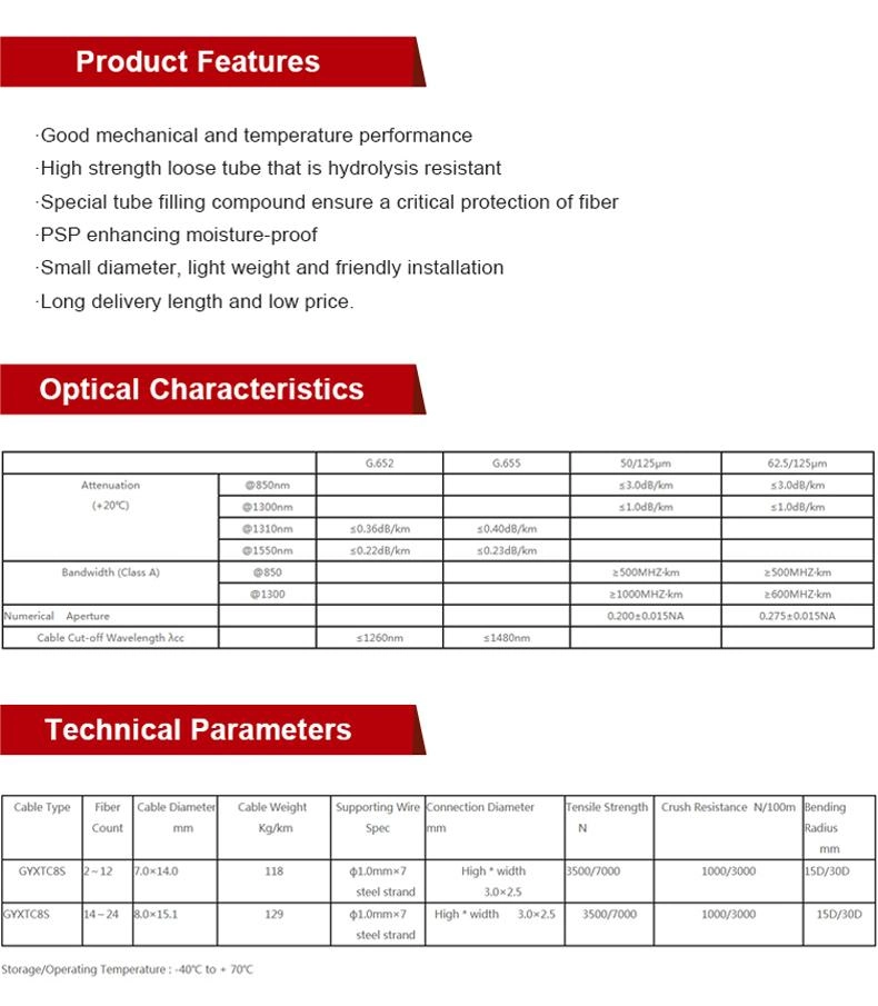 Outdoor De Fibra Optica 2/4/6/8/10/12fo Single Mode Fiber Optical Cable