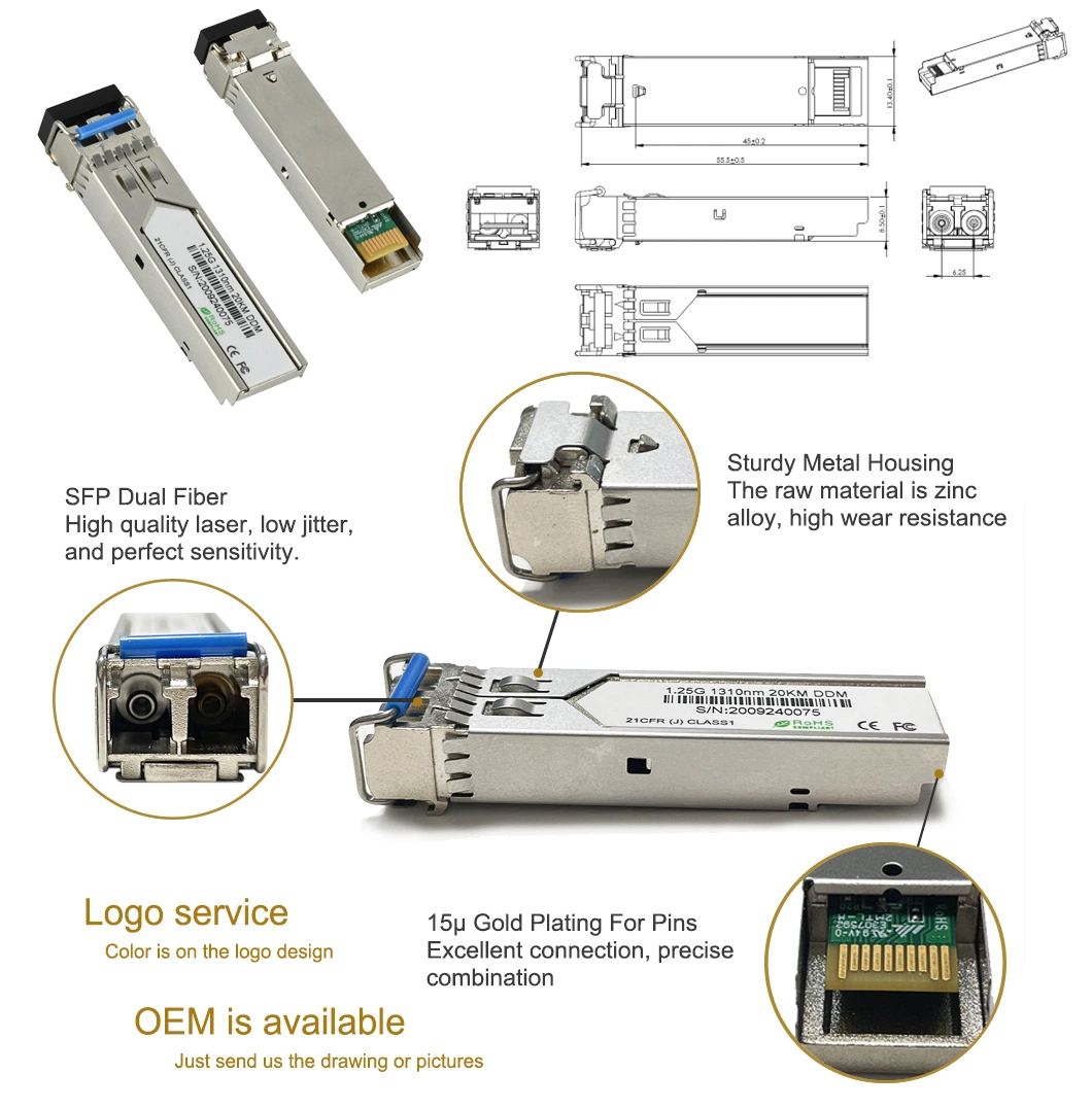 Le 1.25 2gbps Optical Transceiver 10km 20km SFP Module